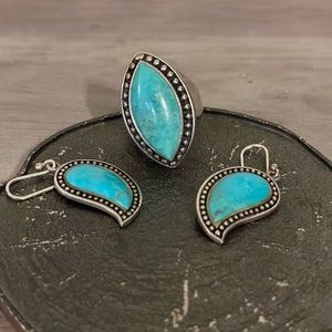 Sterling silver turquoise ring and matching earrings set